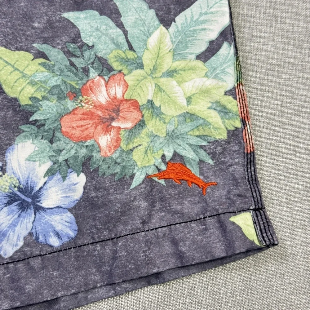 Tommy‎ Bahama Swim Trunks Shorts Mens L Gray Floral Lined Drawstring Pockets